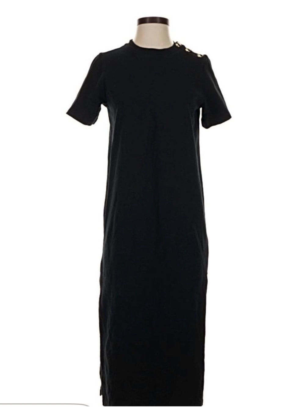 Sezane Black Short-Sleeve Maxi Dress with Shoulder Buttons